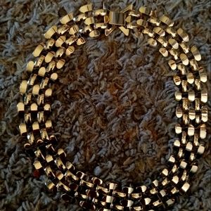 17" Curved Wide Flexible 1.5" Wide Necklace in Yellow GoldTone Fancy Closure